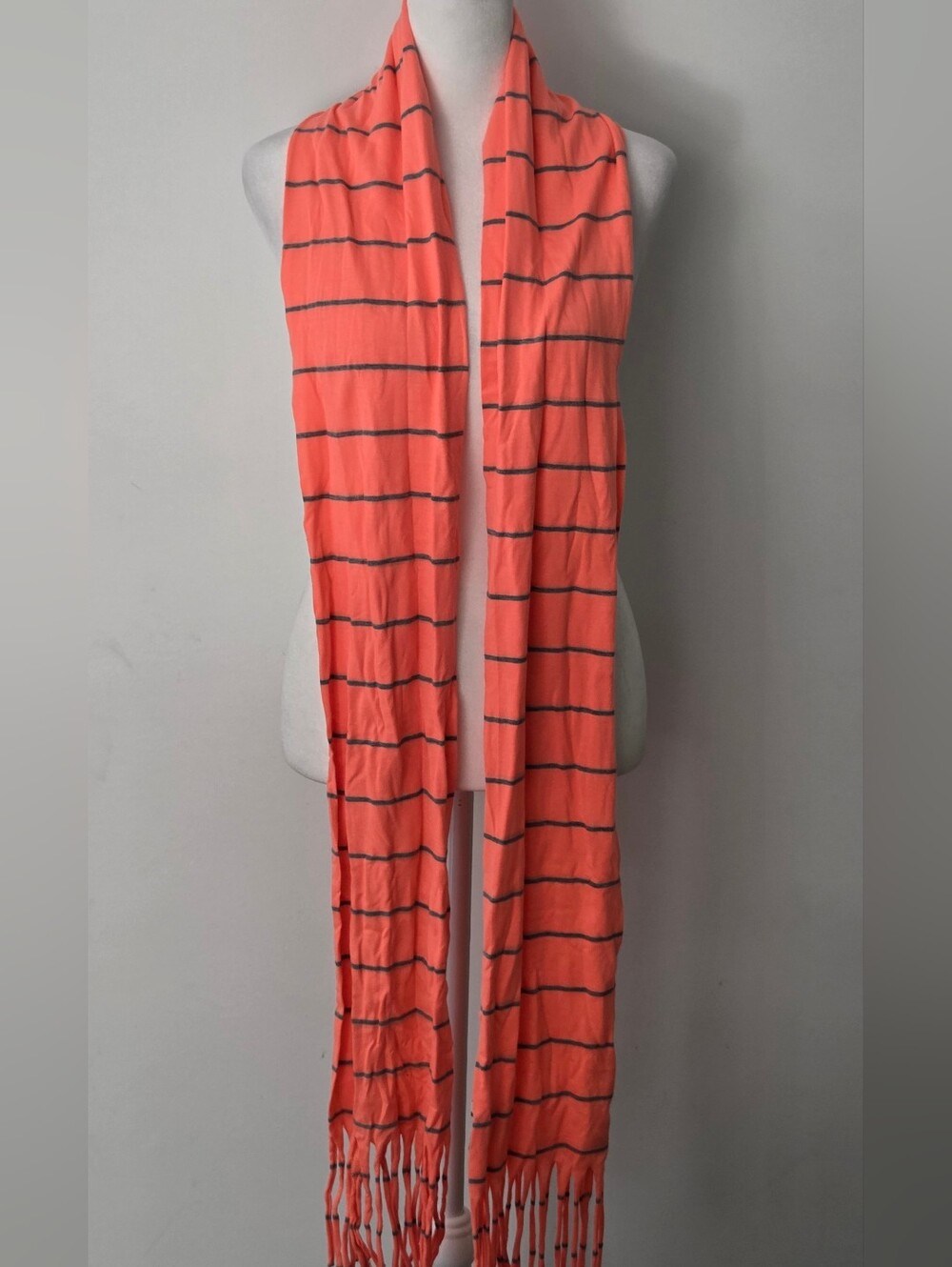 Coral Striped Lightweight Scarf